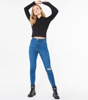 New Look Bright Blue Ripped High Waist Hallie Super Skinny Jeans